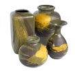 Set of 4 Royal Haeger Pottery Vessels with Yellow and Brown Drip Glaze on an Olive Green Ground