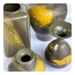 Set of 4 Royal Haeger Pottery Vessels with Yellow and Brown Drip Glaze on an Olive Green Ground