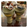 Pair of Royal Haeger Cup-shaped Vases with Brown and Yellow Drip Glaze on an Olive Green Ground