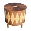 Mastercraft 1960's Burl Maple and Walnut 2-door Drum Cabinet