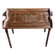 Anglo Indian Butlers-style Brass Inlaid Wooden Traveling Table Depicting the Taj Mahal