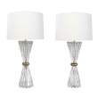 Shapely Pair of Murano Barovier & Toso Clear Bullicante Lamps with Pinched Mid-section 