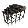 Rare Set of 4 Anglo Indian Ebonized Wood and Bone Inlay Nesting Tables  
