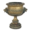 A French Louis XVI Style Brass Pedestal Urn with Lion Mask Handles 