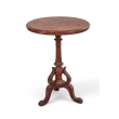 English Victorian burl walnut tripod table showing turned pedestal and curved legs
