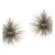 "Pair of Jean de Merry Sputnik chandeliers with nickel-plated spikes on white background"