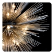Detail of illuminated Sputnik chandelier showing nickel-plated spikes and vintage Edison bulbs