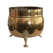 Large English Brass Tripod Coal Bucket with Lion Ring Handles and Paw Feet