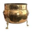 Large English Brass Tripod Coal Bucket with Lion Ring Handles and Paw Feet
