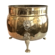 Large English Brass Tripod Coal Bucket with Lion Ring Handles and Paw Feet