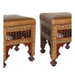 Good Pair of Moroccan Carved and Inlaid Square Upholstered Stools