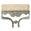 elegant custom-made italian baroque style aqua and ochre painted console table with marble top