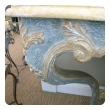 elegant custom-made italian baroque style aqua and ochre painted console table with marble top