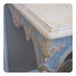 elegant custom-made italian baroque style aqua and ochre painted console table with marble top