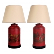  robust pair of english chinoiserie style chinese-red painted tole tea canister lamps  