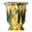 a robust french anduze style yellow, green and brown drip-glazed garden pot