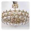 chic 1960's gilt-brass and crystal 6-light pendant chandelier designed by Gaetano Sciolari for Palwa