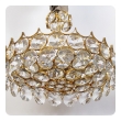 chic 1960's gilt-brass and crystal 6-light pendant chandelier designed by Gaetano Sciolari for Palwa