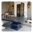 Shapely Carved Belgian Bluestone Square Dining/Center Table with Robust Baluster-form Base
