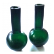 Thickly-modeled Pair of Chinese Emerald Green Peking Glass Vases