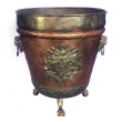 Massive English Brass and Copper Log Bin with Armorial Crests