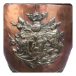 Massive English Brass and Copper Log Bin with Armorial Crests