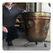 Massive English Brass and Copper Log Bin with Armorial Crests