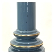 Detail of turned blue glass necks with gilt rings and brass rod