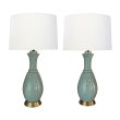 A Pair of American 1960s Hand-thrown Pottery Seafoam-Green Glazed Lamps