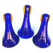 a rare set of 3 blenko 1980's cobalt glass flared vases with applied orange decoration