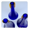 a rare set of 3 blenko 1980's cobalt glass flared vases with applied orange decoration