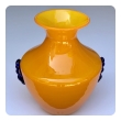 a rare pair of blenko orange glass vases with applied cobalt decoration 