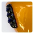 a rare pair of blenko orange glass vases with applied cobalt decoration 