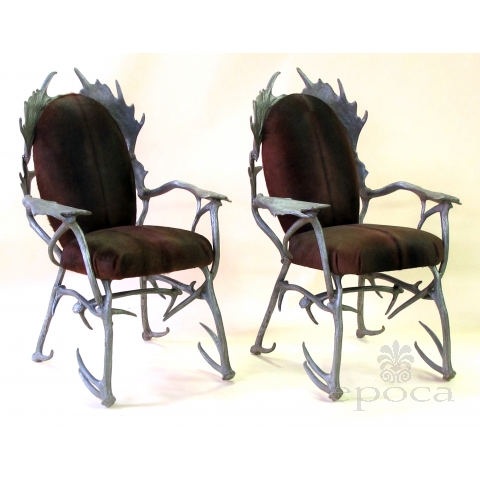 fanciful pair of american 1970's aluminum antler arm chairs designed by Arthur Court, San Francisco (1928-2015) 