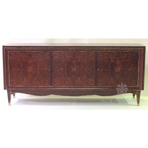  chic and superb quality french moderne 1940's amboyna and mahogany 4-door sideboard/buffet/credenza in the manner of Jules Leleu