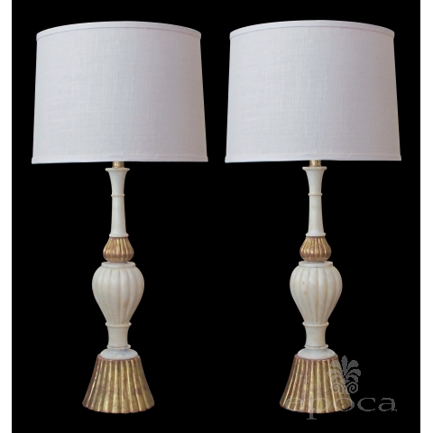 a shapely pair of italian 1950's baluster-form carrara marble lamps with giltwood mounts