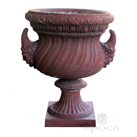 stunning english neoclassical style terra cotta garden urn with mask handles  