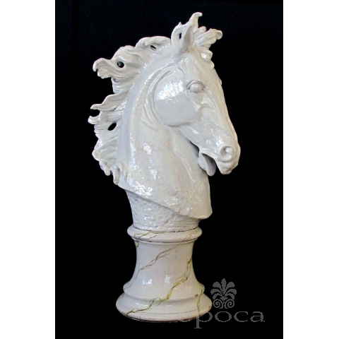  monumental and expressive italian majolica mid-century white-glazed horse head