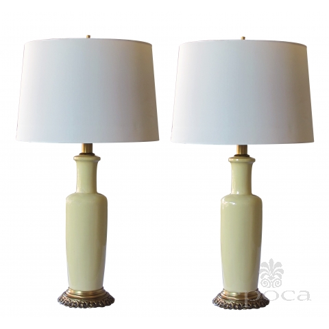 a good quality pair of frederick cooper 1960's chartreuse glazed ceramic lamps