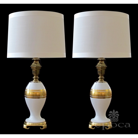 elegant pair of german white porcelain lamps with gilt decoration