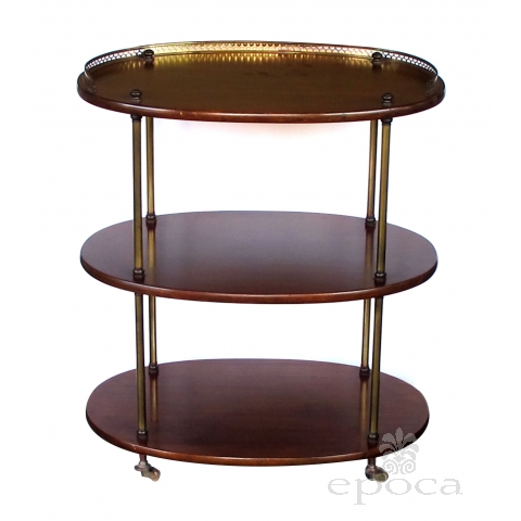 a handsome english 3-tier solid mahogany oval etagere with brass mounts