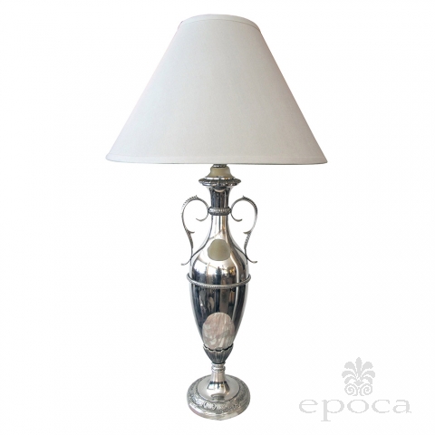 a sleek american art deco nickel-plated double-handled urn-form lamp