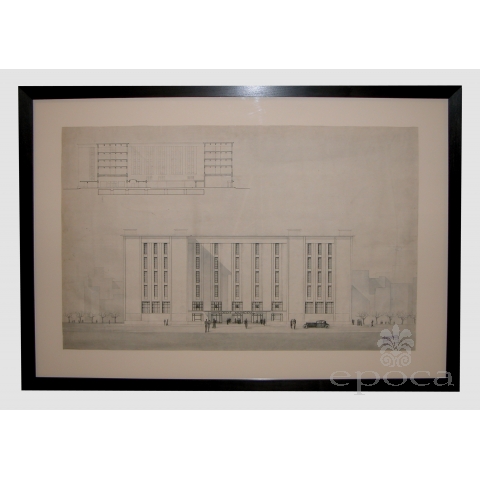a fine and grandly-scaled french architectural drawing of the 'credit municipal' building