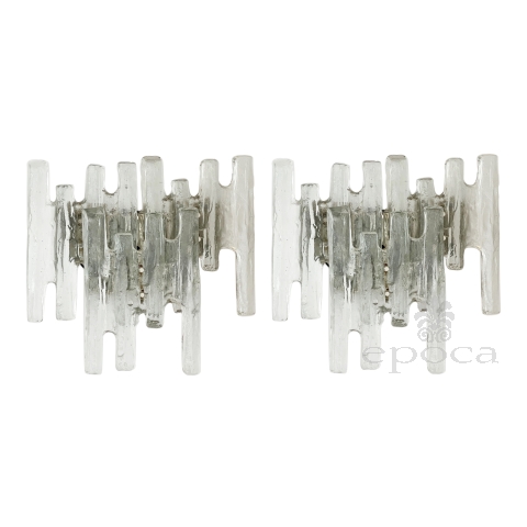 Pair of Austrian 1960's Clear Glass "Ice Block" Wall Sconces; by J.T. Kalmar