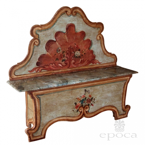 a fanciful venetian baroque style polychromed pine highback blanket bench