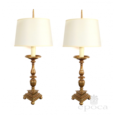 substantial pair of french baroque style bronze pricket sticks now mounted as lamps