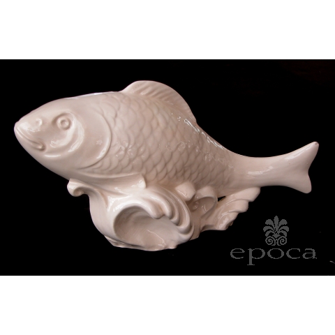 a lively and large-scaled italian mid-century ivory-glazed faience fish sculpture