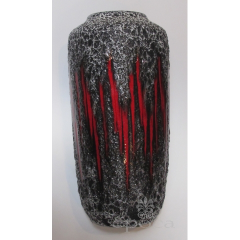 a striking west german 1960's ovoid form black and white glazed lava pot with red highlights