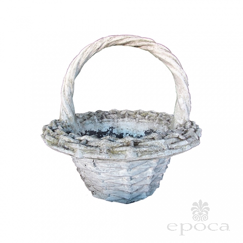 a boldly-scaled french faux basket-weave concrete jardinière with arching handle