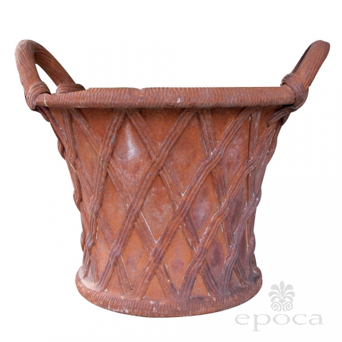 a unique and large-scaled english terracotta basket weave double-handled garden urn